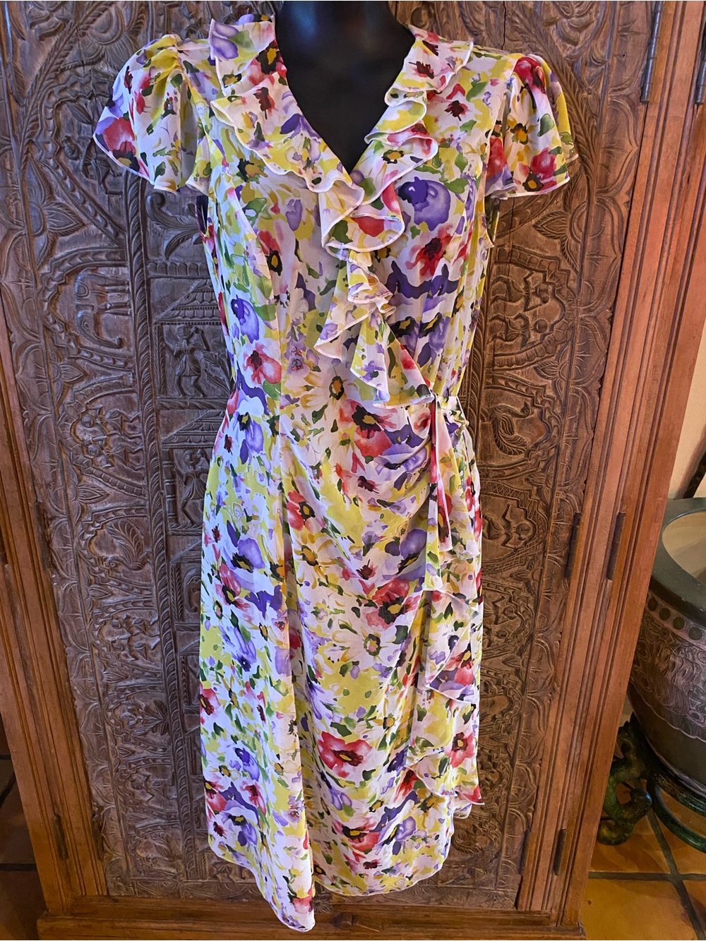 Floral Ruffle Wrap Dress in Multicolor